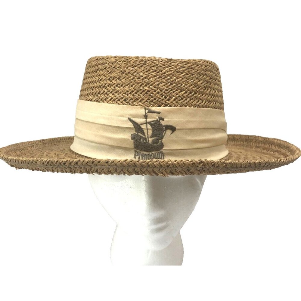 VTG Firethorn Panama Straw Hat Men's Women's L‎ XL  Embroidered Plymouth Club MA